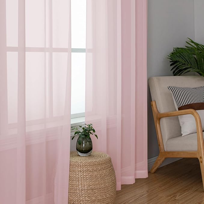 Aiyufeng Blush Pink Sheer Curtains 84 Inches Long 2 Panels Set, Light Filtering - Image 4