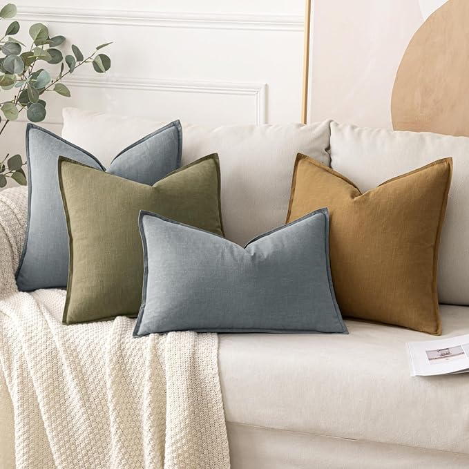 MIULEE Decorative Linen Pillow Covers 18x18 Inch Gray ​Boho Farmhouse​ ​Neutral - Image 4