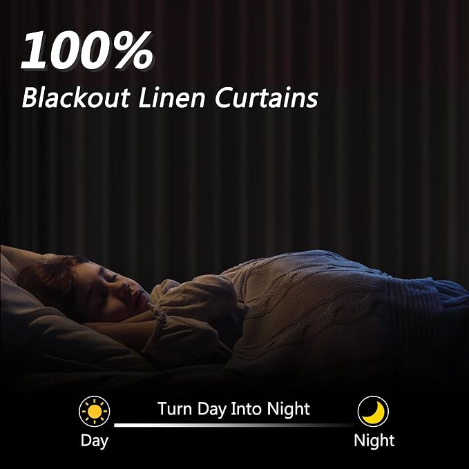 Guken 100% Blackout Linen Curtains 132 Inch Length 2 Panels Set - Image 2