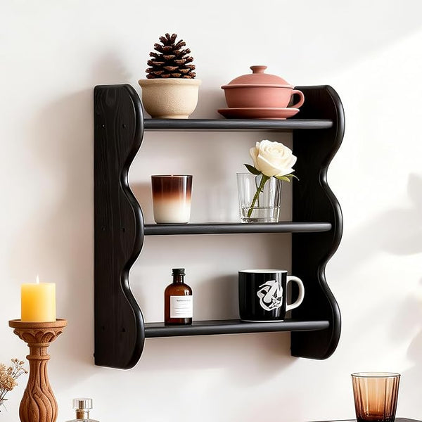 100% Solid Wood Floating Shelf, Vintage Wall Shelves Wall Mounted Storage Rack by HuiDao