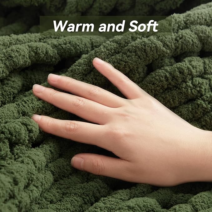 Negwoo Chunky Knit Throw Blanket, Handmade Green Crochet Big Thick Blanket - Image 7