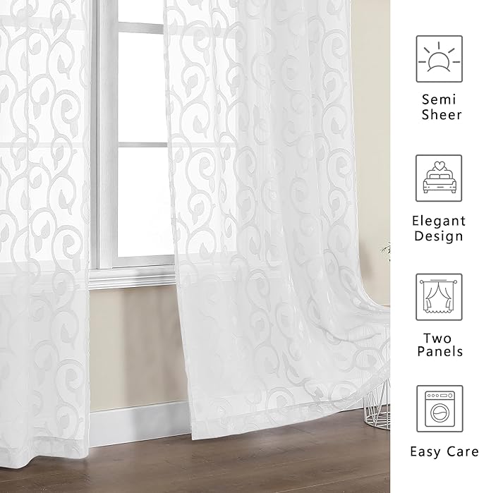 OWENIE Furman White Sheer Curtains 54 Inch Length 2 Panels Set - Image 4