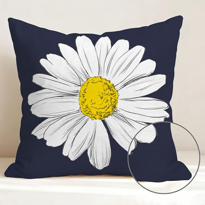 Hexagram Spring Summer Pillow Covers 16x16 Set of 4, Outdoor Floral Daisy - Image 3