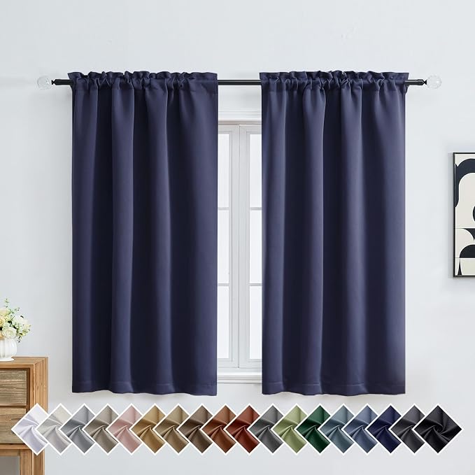 OVZME Navy Blue Short Blackout Curtains by OVZME