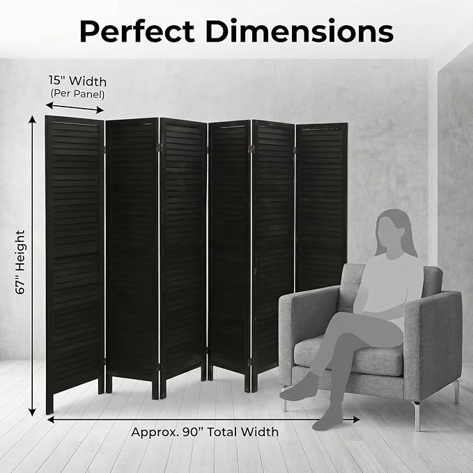 Bluecat 6 Panel Room Divider, Freestanding Solid Wood Partition Wall - Image 2