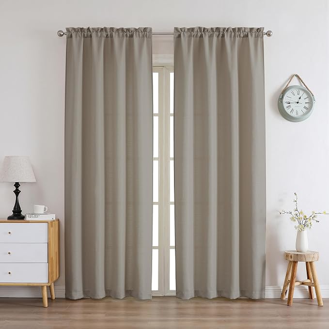 Chyhomenyc Stone Beige Curtains 72 Inch Length 2 Panels Set, Faux Linen - Image 2