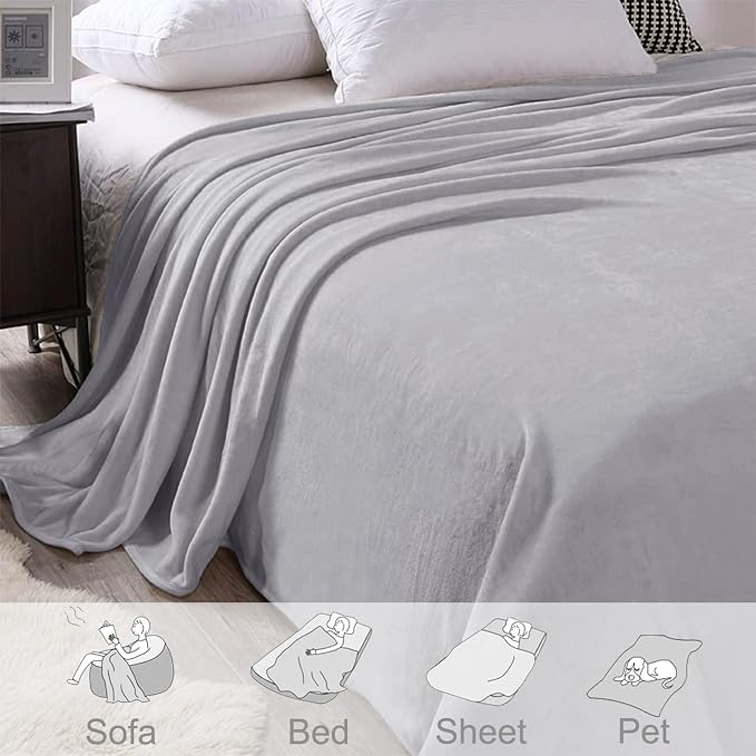 Exclusivo Mezcla Fleece Light Grey Throw Blanket - Image 4