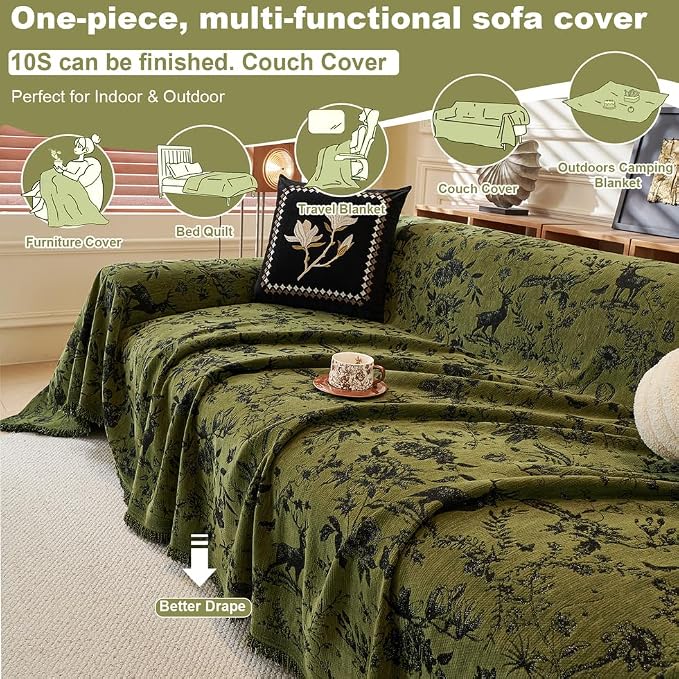 ROOMLIFE Green Couch Cover Sofa Covers, Chenille Couches Covers - Image 6