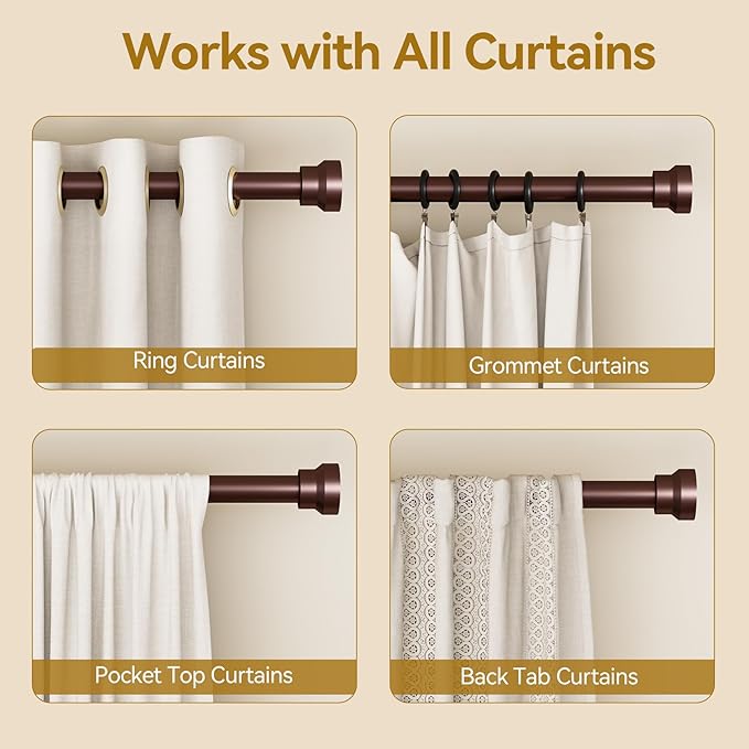 YaFex Curtain Rods 2 Pack 32-84 Inch, Heavy Duty 1 Inch Curtain Rod, Bronze - Image 5