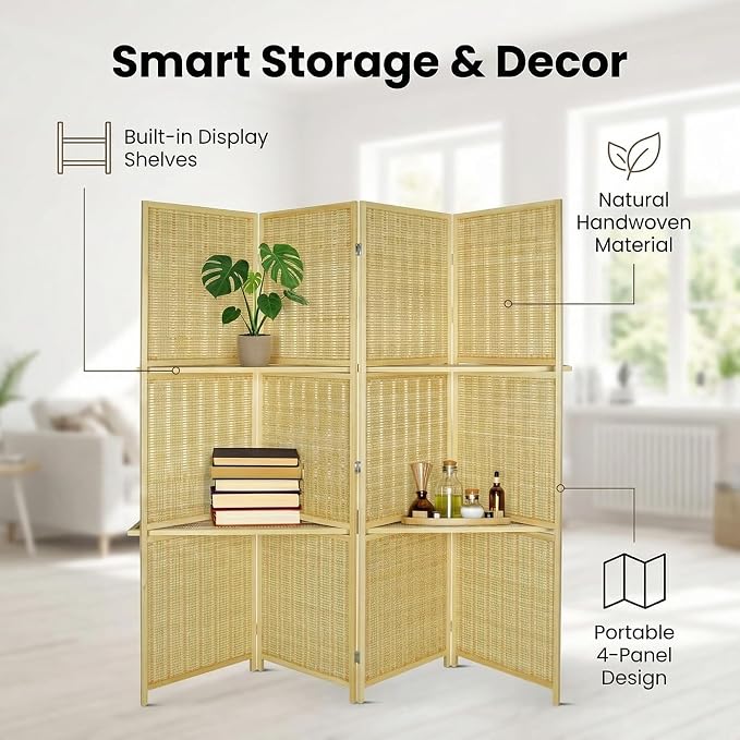 Bluecat 4 Panel Bamboo Room Divider - Image 6