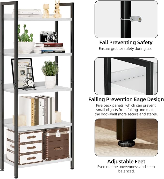 NUMENN Bookshelf, 5 Tier Bookshelves, Home Office Bookcase Shelf Storage - Image 6