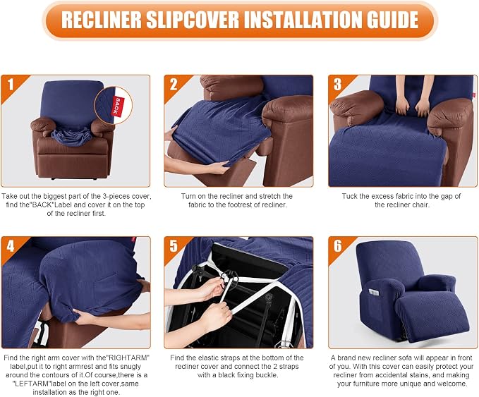 VANSOFY Recliner Chair Cover, 3-Pieces Stretch Recliner Covers - Image 6