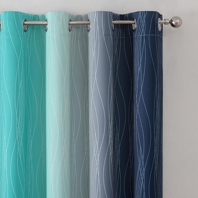Estelar Textiler Navy Blue and Teal Ombre Blackout Curtains 90 Inches Long 2 - Image 4