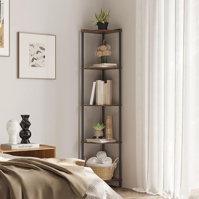 SUNMORY 5 Tier Corner Shelf Stand, Industrial 65" Corner Shelves Display Shelf - Image 5