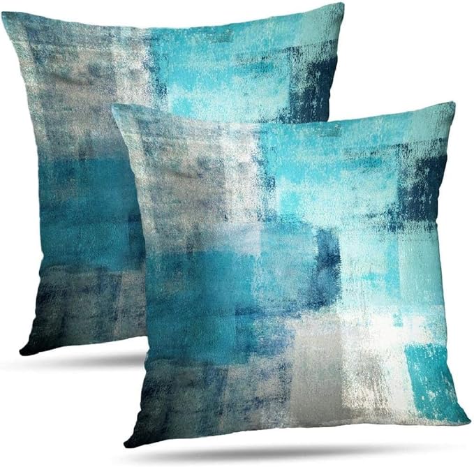 Throw Pillow Covers 18x18 Set of 2 Turquoise and Grey Art Throw Pillow Covers by Alricc