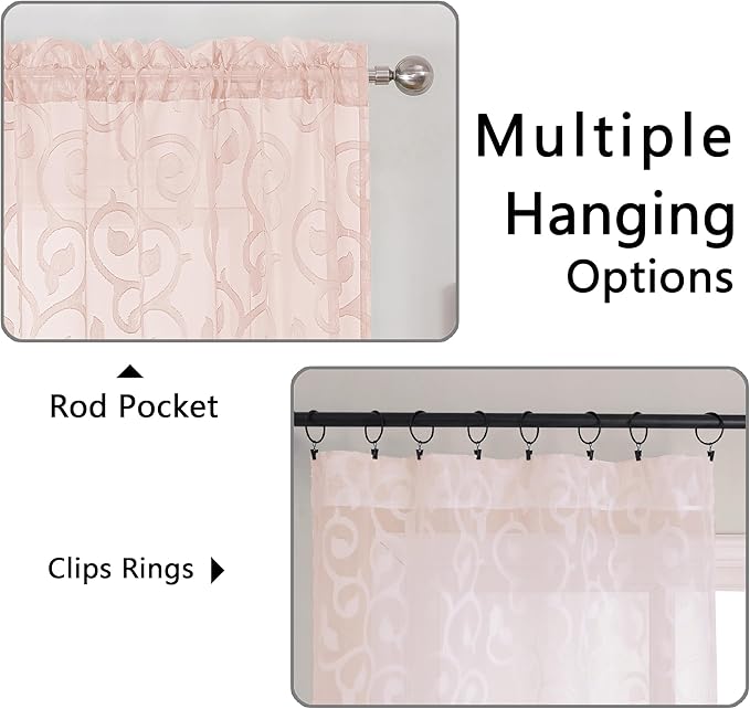 OWENIE Furman Blush Pink Sheer Curtains 36 inch Length 2 Panels Set - Image 5