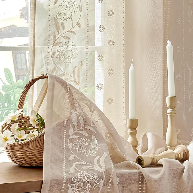 jinchan Winslow Beige Sheer Curtains 84 Inch - Image 2