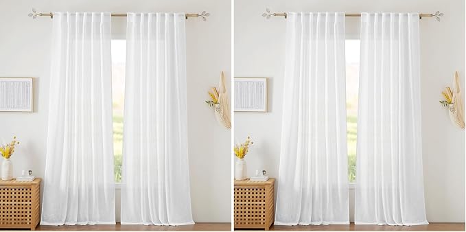 RYB HOME Linen Sheer Curtains for Living Room Textured Semi Sheer Curtains by RYBHOME