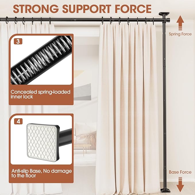 SUNALLY Room Divider No Drilling Curtain Rod Wall Divider - Image 3