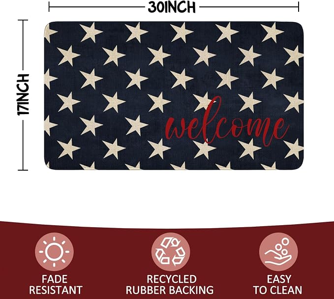 July 4th Door Mat, American Patriotic Memorial Day Blue Stars Indoor Outdoor - Image 3
