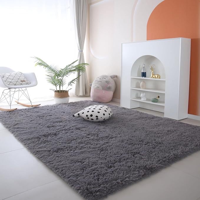 Gray Area Rug for Bedroom 3x5: Shag Fuzzy Rugs for Living Room Bedroom - Image 5