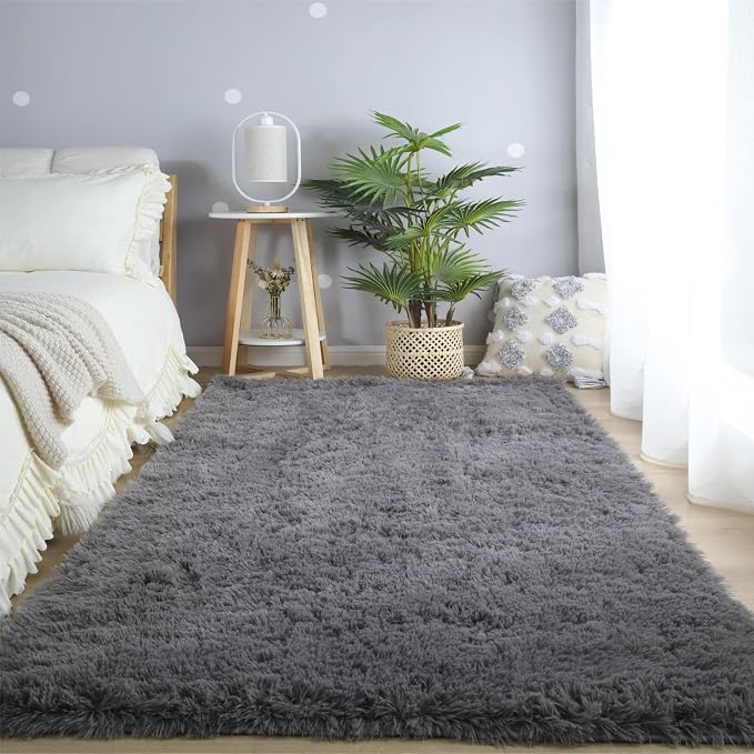 Gray Area Rug for Bedroom 3x5: Shag Fuzzy Rugs for Living Room Bedroom - Image 2