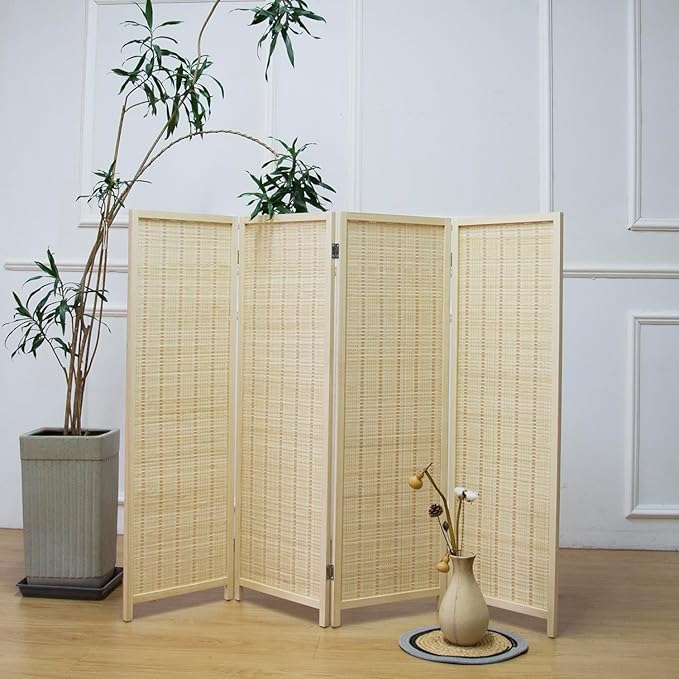 Furnnylane 4 Panel Short Room Divider Screen, Small Bamboo Panel Divider - Image 3
