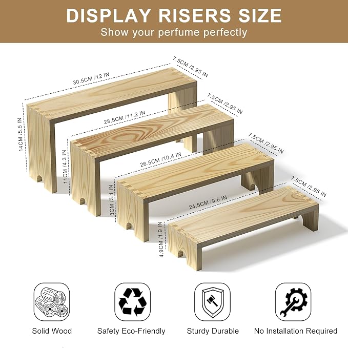 2 Set Large Wooden Tiered Riser Display Stands - Image 8