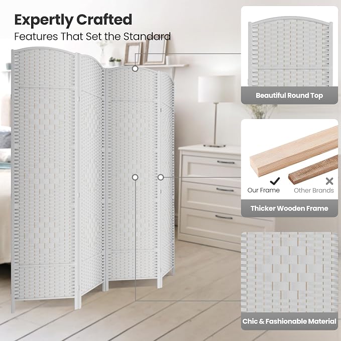 4 Panel Room Divider, 6Ft Folding Privacy Screen, Tall - Image 2