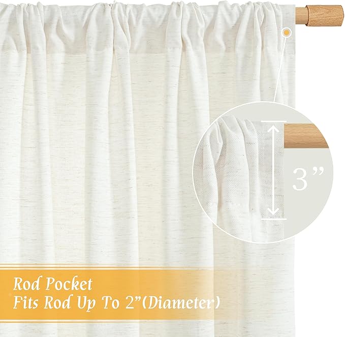 LAMIT Linen Semi Sheer Curtains 84 inch Long 2 Panels, Natural Ivory Soft Light - Image 3