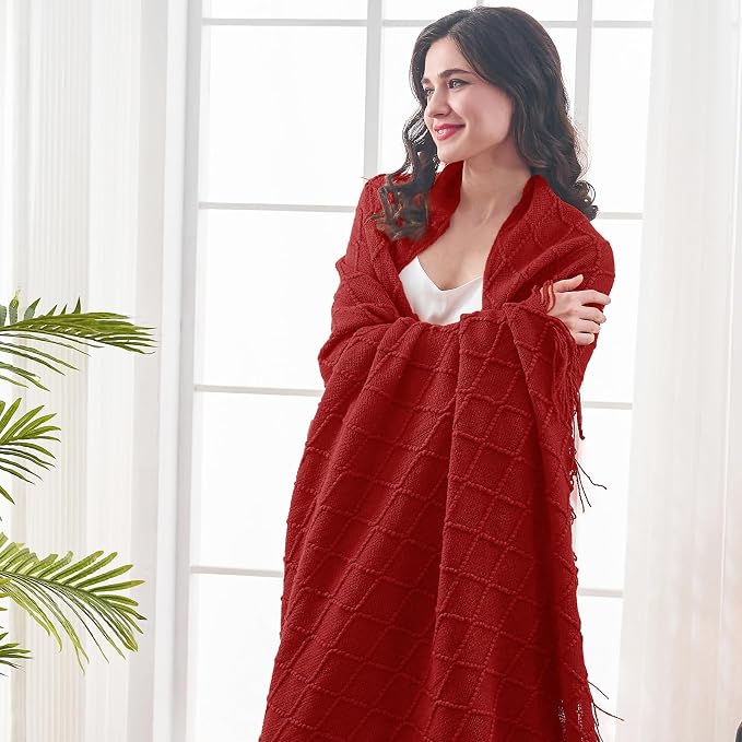 inhand Pomegranate Red Knitted Throw Blanket - Image 3