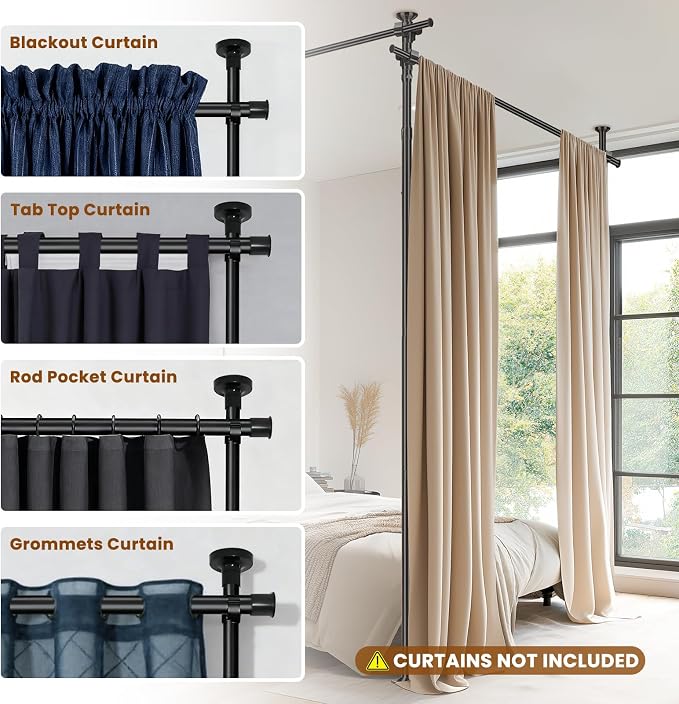 Room Divider Tension Rod No Drilling, Adjustable 72-200" W x 43-120" H Room - Image 8