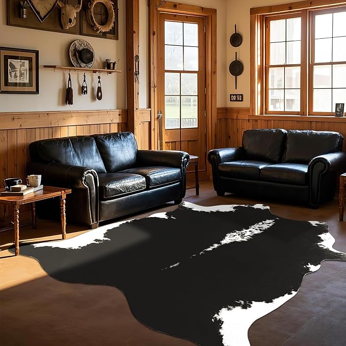 BENRON Premium Cowhide Rug Black, Faux Cow Hide Rugs by BENRON