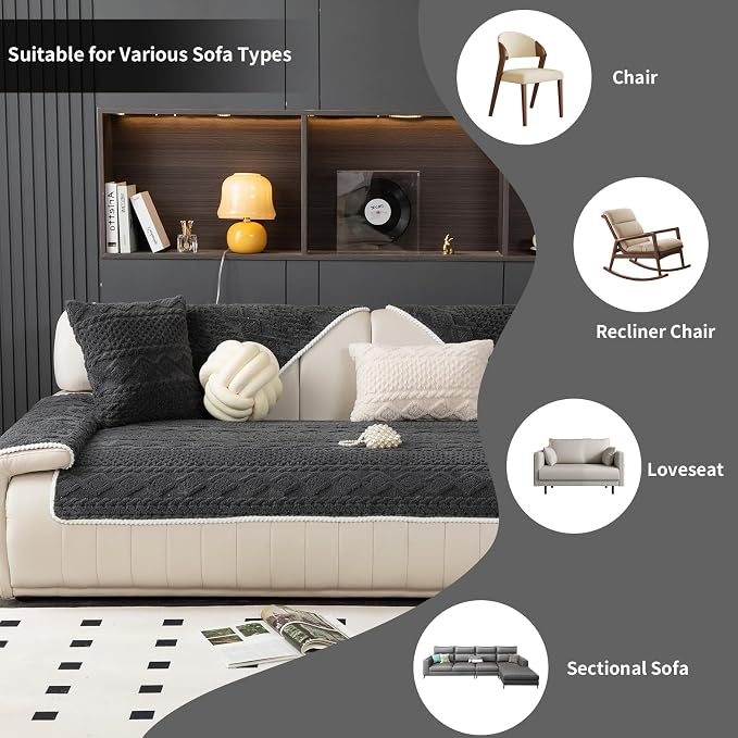 Geometric Jacquard Plush Warm Sofa Couch Cover, Soft Funny Fuzzy Couch Covers - Image 7