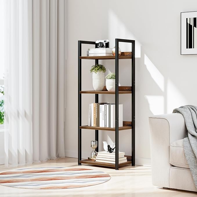NUMENN Narrow Bookshelf, 4 Tier Bookshelves, Home Office Bookcase Shelf Storage - Image 2