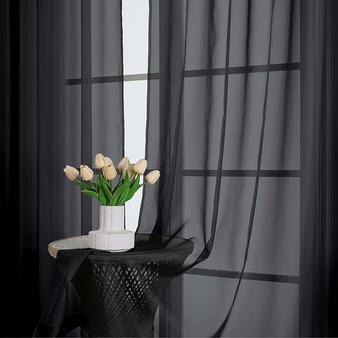 Lecloud Black Sheer Curtains 63 Inch Length 2 Panels, Voile Light Filtering - Image 8