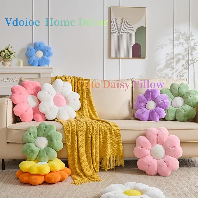 Flower Throw Pillow, Cute Daisy Cherry Blossom Flower Shaped Purple Throw - Image 2