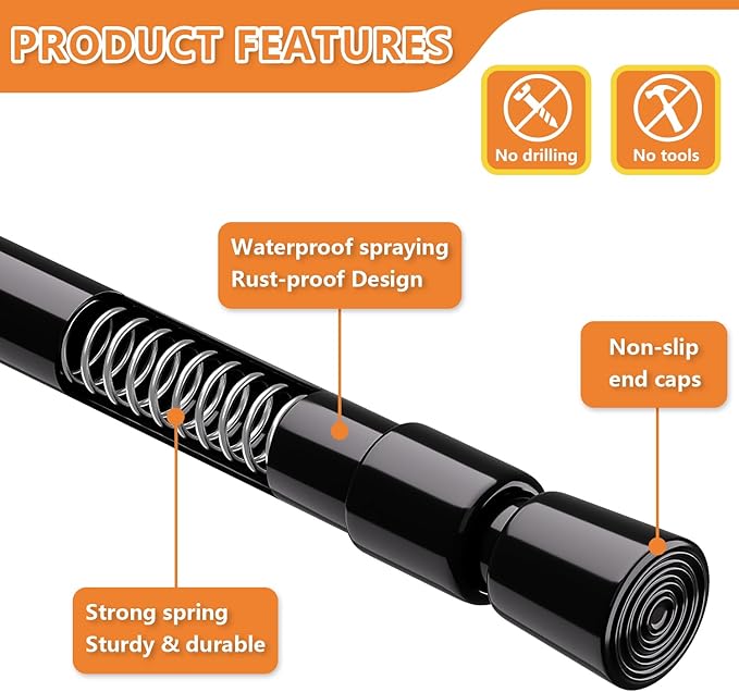 KXLife 2 Pcs Spring Tension Curtain Rod Adjustable 28 to 40 Inches, 5/8" - Image 3