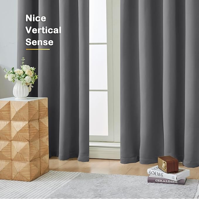 OVZME Grey Blackout Curtains for Bedroom 78 Inch Length 2 Panels Set, Solid - Image 9