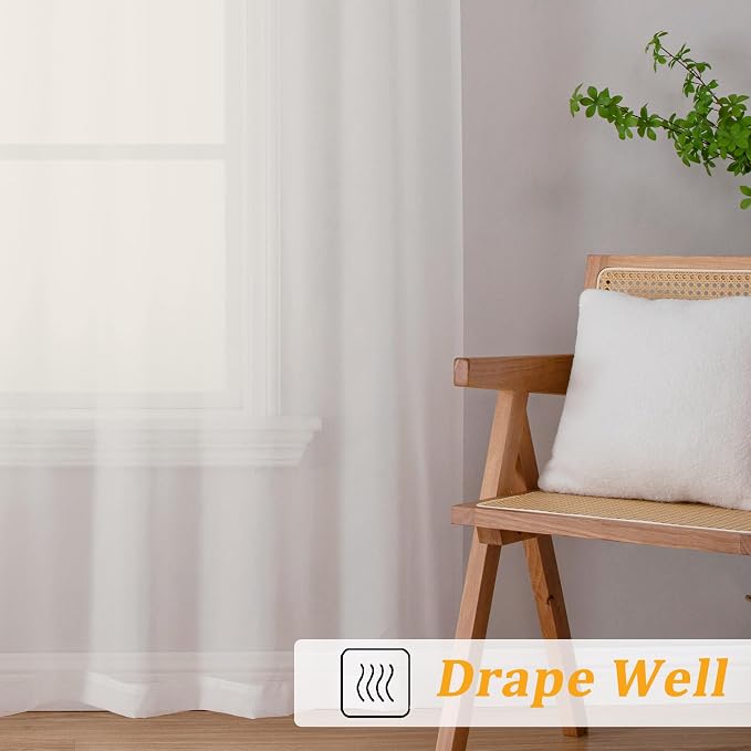 Gwine Ivory Sheer Curtains for Bedroom 54 inches Long 2 Panels, Light Filtering - Image 5