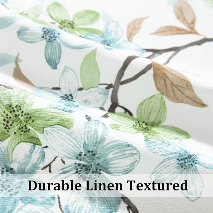 Leeva Tie-up Curtain Valances for Bedroom, Rustic Blue & Green Flower Privacy - Image 6