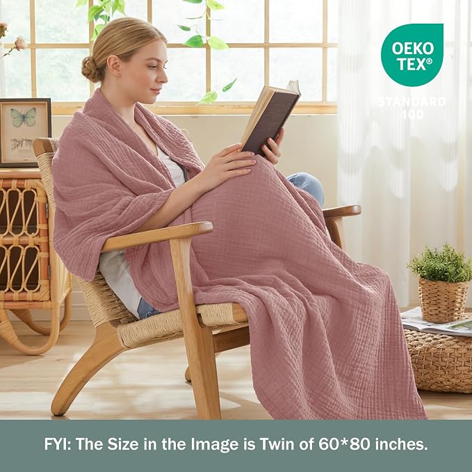 EMME Muslin Throw Blanket 100% Cotton Blankets - Image 3