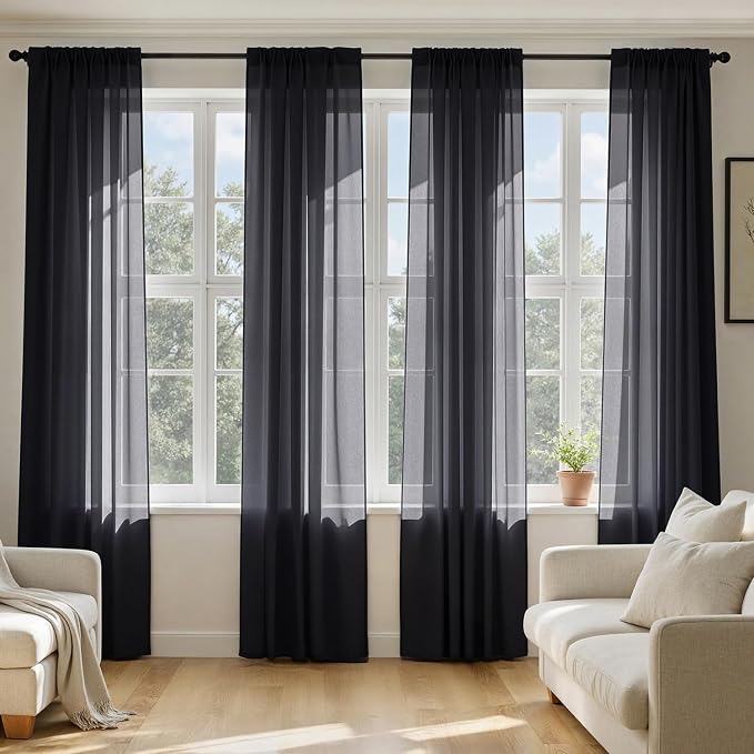 MIULEE Black Sheer Curtains 84 Inches Long, 4 Panels Set, Light Filtering by MIULEE