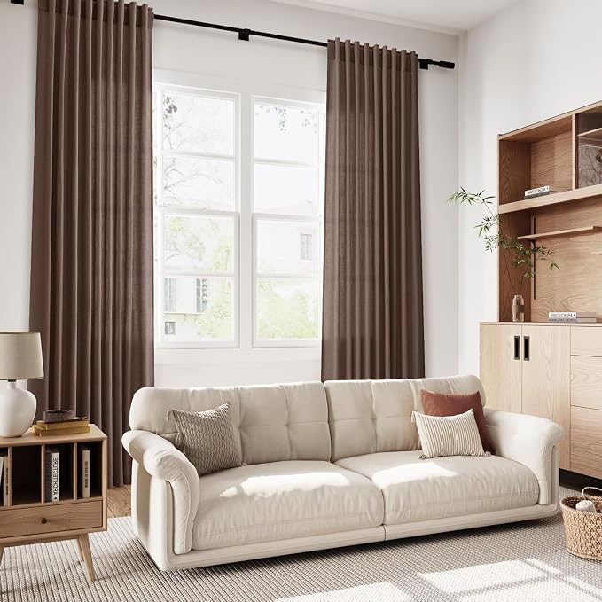 Cappuccino Linen Curtains for Living Room 126 Inches Long Light Filtering Semi - Image 7