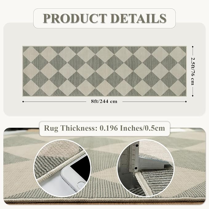 Beeiva Checkered Print Kitchen Runner Rugs Non Skid Washable 2.5x8, Ultra Thin - Image 2