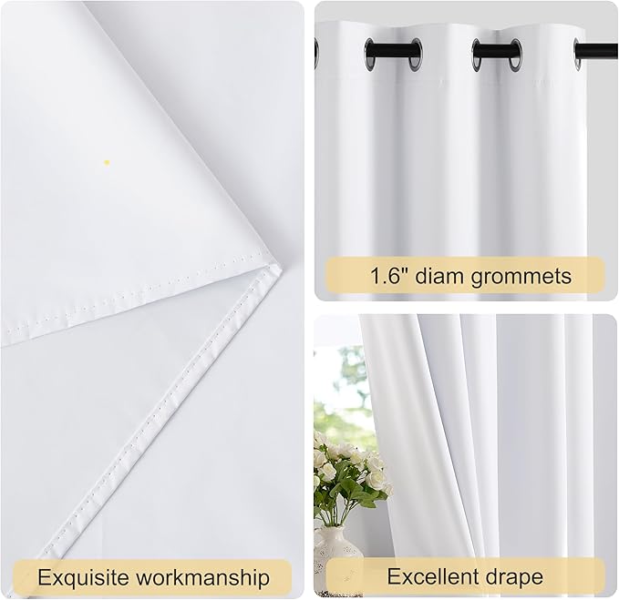 NICETOWN 100% Blackout Window Curtain Panels 54" Length, Snow White, 42 inches - Image 5