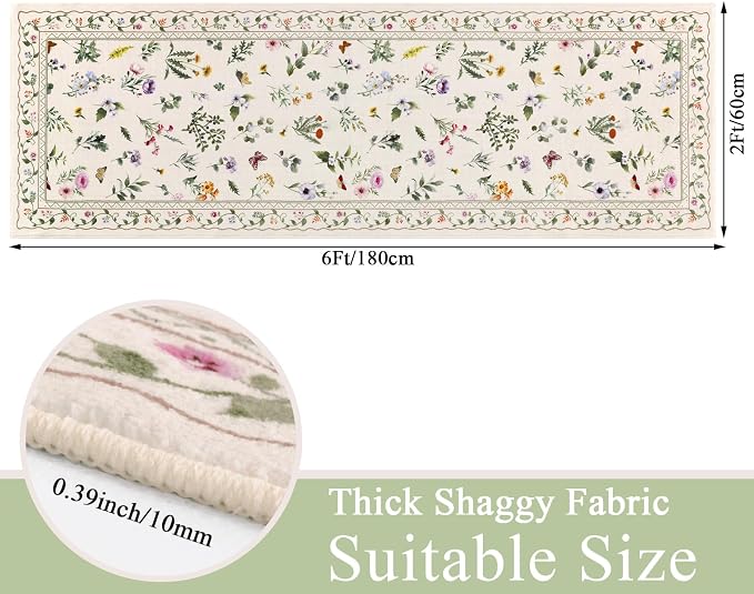 Vaukki Hallway Runner Rug, Floral Shaggy Soft Laundry Rug Runner, Non Slip - Image 2
