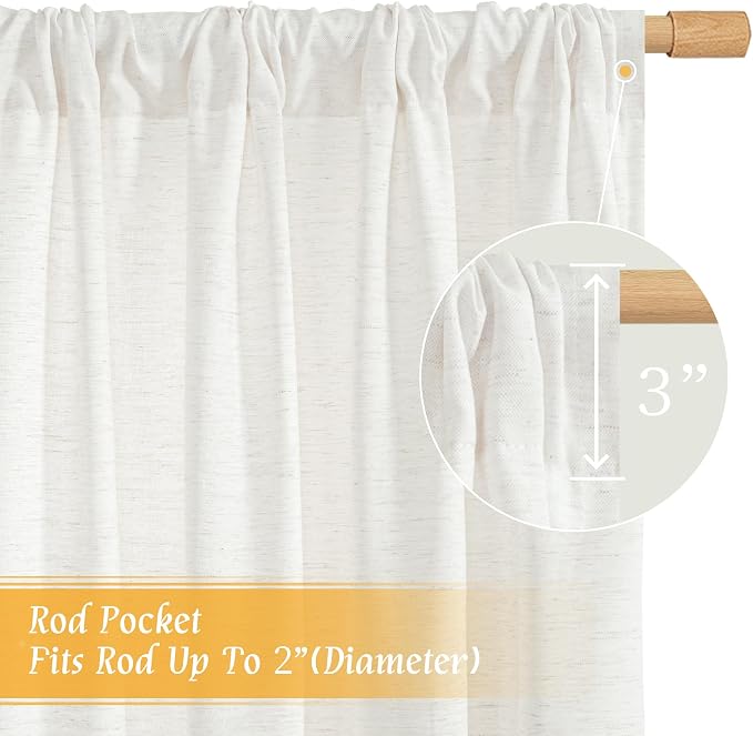 LAMIT Ivory White Linen Curtains 54 Inch Length, Faux Linen Textured Light - Image 3