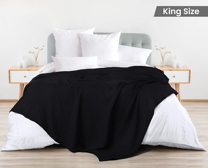 Utopia Bedding Black 100% Cotton Waffle Blanket 300 GSM Soft Lightweight - Image 2
