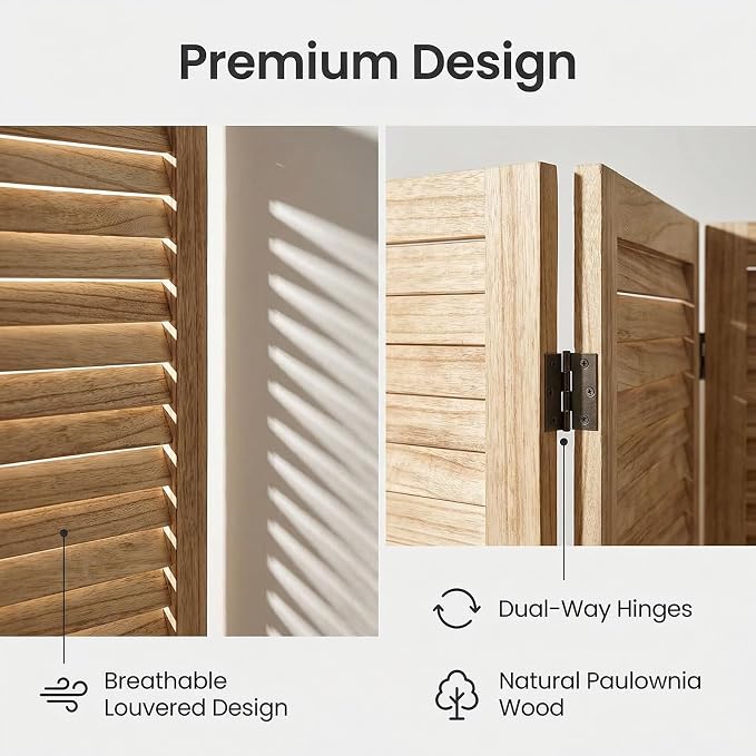 Bluecat 8 Panel Room Divider, Freestanding Solid Wood Partition Wall - Image 5